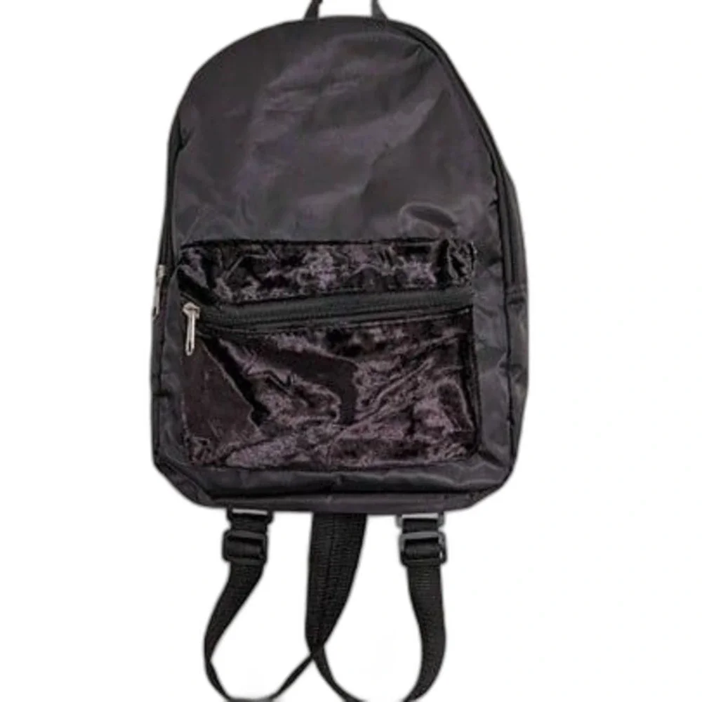Mini Black Backpack with Velvet Accent